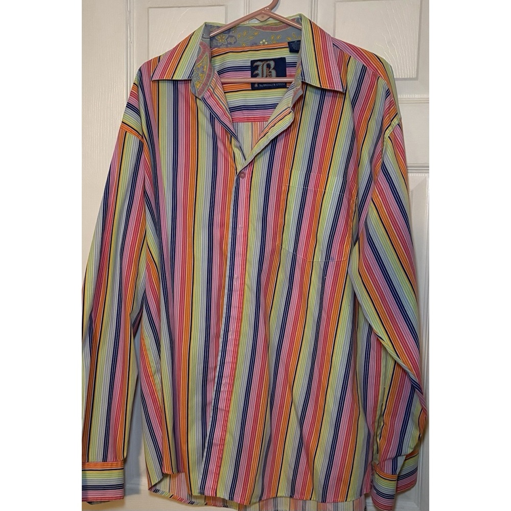 Brooklyn Express Men's Size XL Rainbow Striped Long Sleeve Dress Shirt CM-124